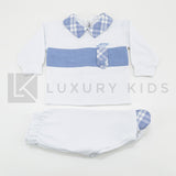 Tutina Spezzata In Cotone Bianca E Azzurra Con Fascia In Denim Neonato LA SARTORIA DEI PICCOLI LS755 - LA SARTORIA DEI PICCOLI - LuxuryKids