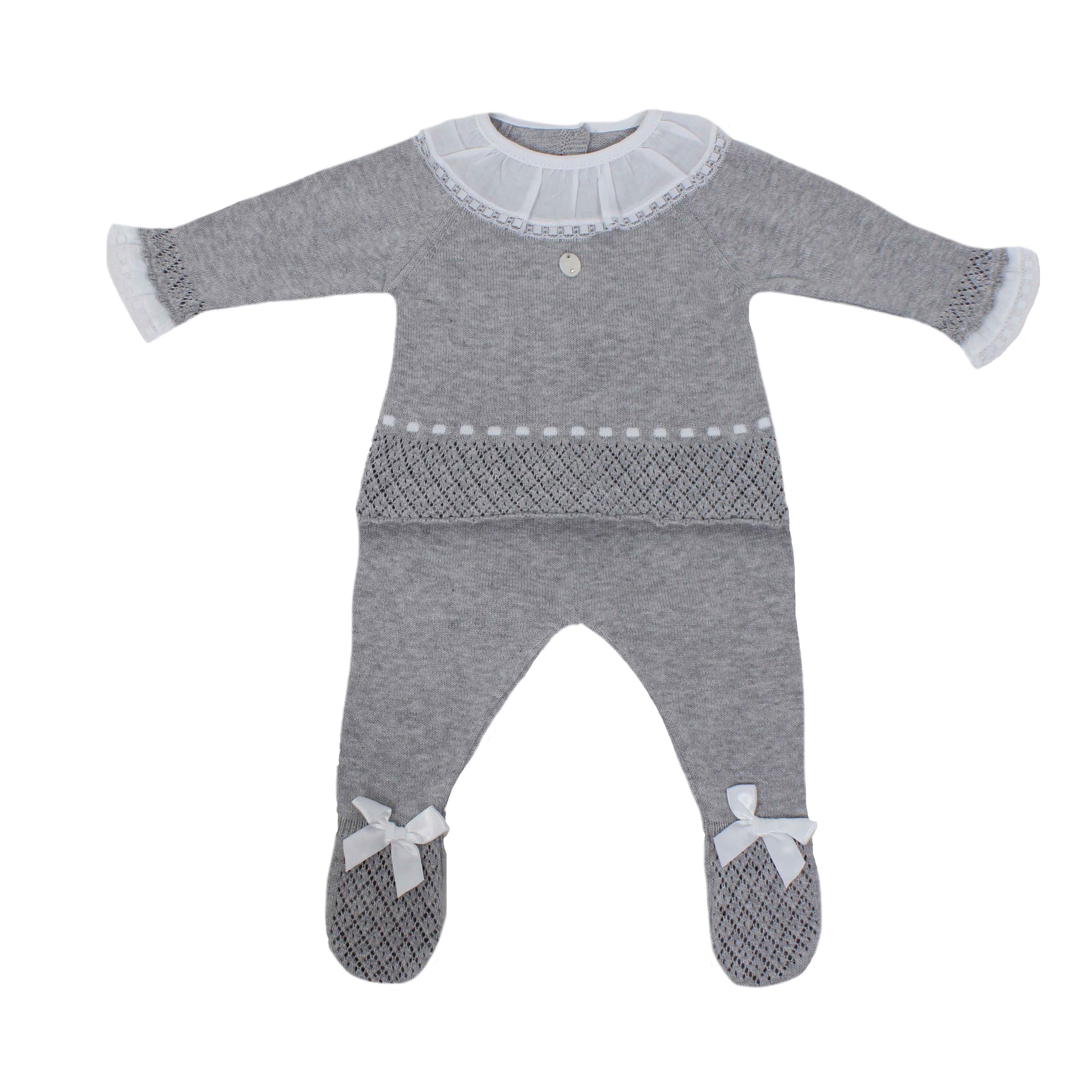 Tutina Spezzata in Filo Di Cotone Grigia Con Colletto Bianco Neonata DR KID DK101 - DR.KID - LuxuryKids