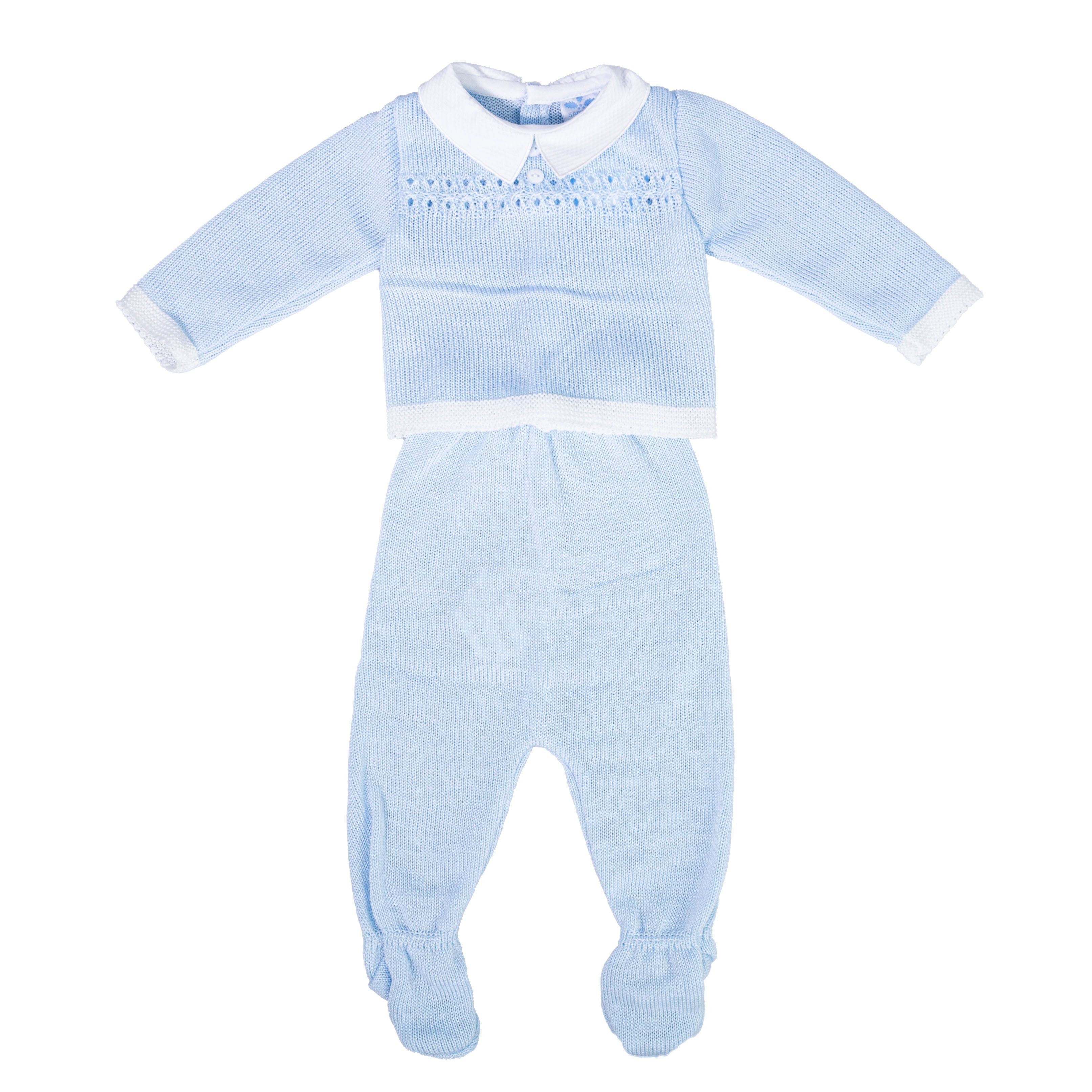 Tutina Spezzata In Tessuto Anallergico Celeste Neonato SARDON MC186 - SARDON - LuxuryKids