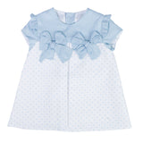 Vestito a Pois Bianco e Celeste Misto Lino Neonata DEL SUR 0377 - DEL SUR - LuxuryKids