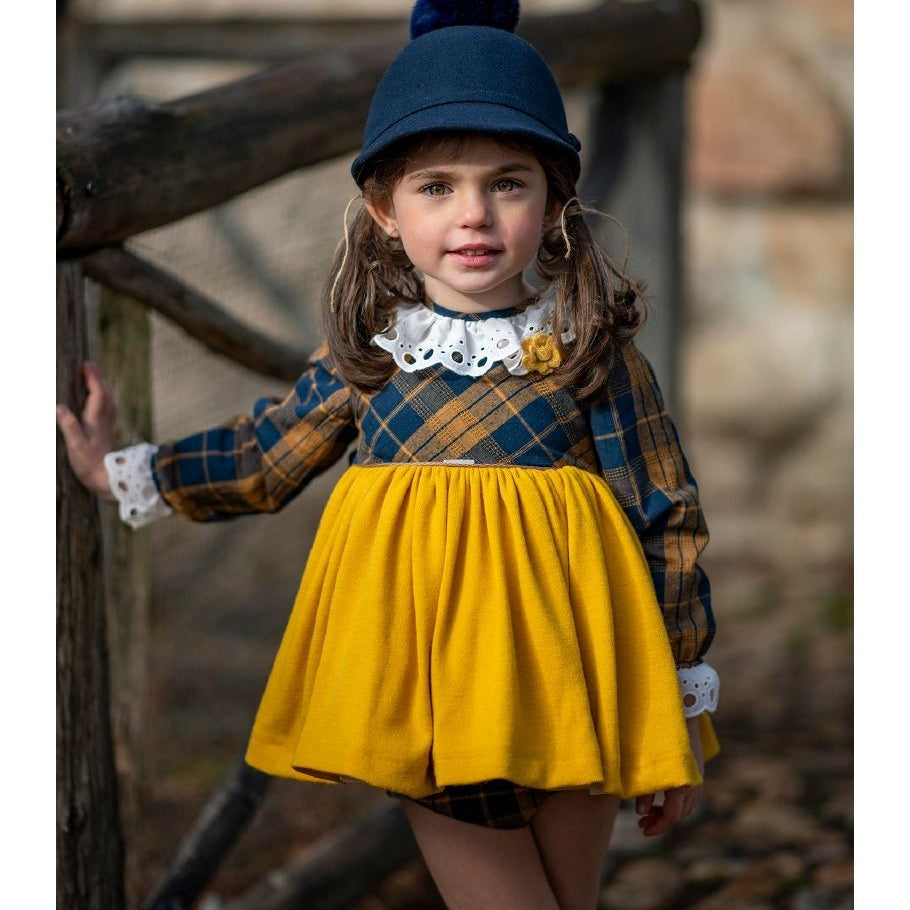 Vestito In Caldo Cotone Senape Bambina MIMOSA NATALIA-00 - MIMOSA - LuxuryKids