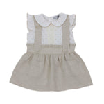 Vestito In Lino e Plumetis Finte Bretelle Beige Neonata DR KID DK370 - DR.KID - LuxuryKids