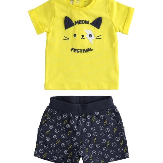 Completo 2 Pezzi In Cotone T-Shirt E Pantalone Corto Neonato Minibanda 2673 - MINIBANDA - LuxuryKids