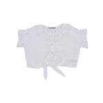 Camicia Corta in Vita Con Fiocco In Cotone Bianca Bambina DR KID DK440 - DR.KID - LuxuryKids