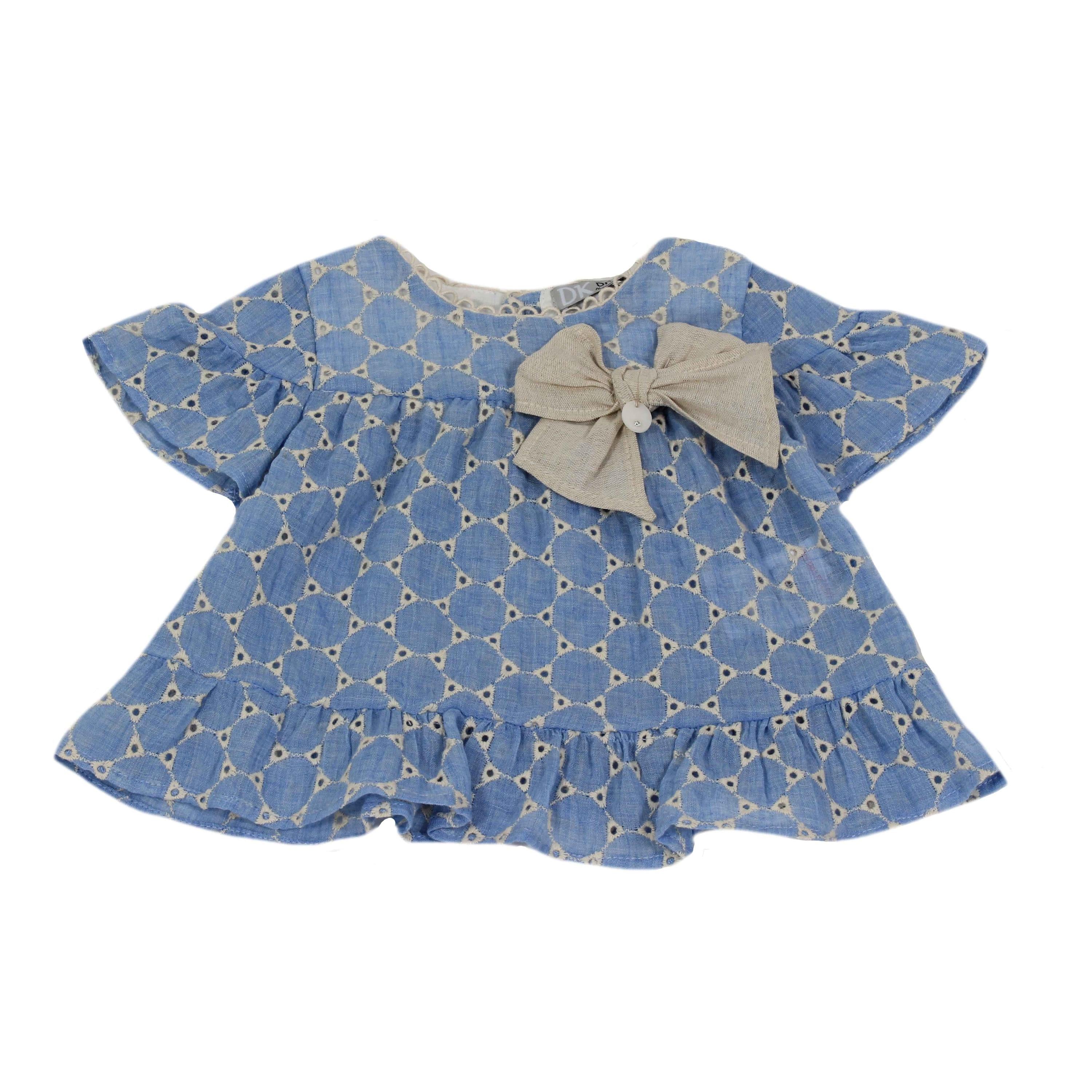 Camicia Mezza Manica in Cotone Traforata Celeste Neonata DRKID DK361 - DR.KID - LuxuryKids