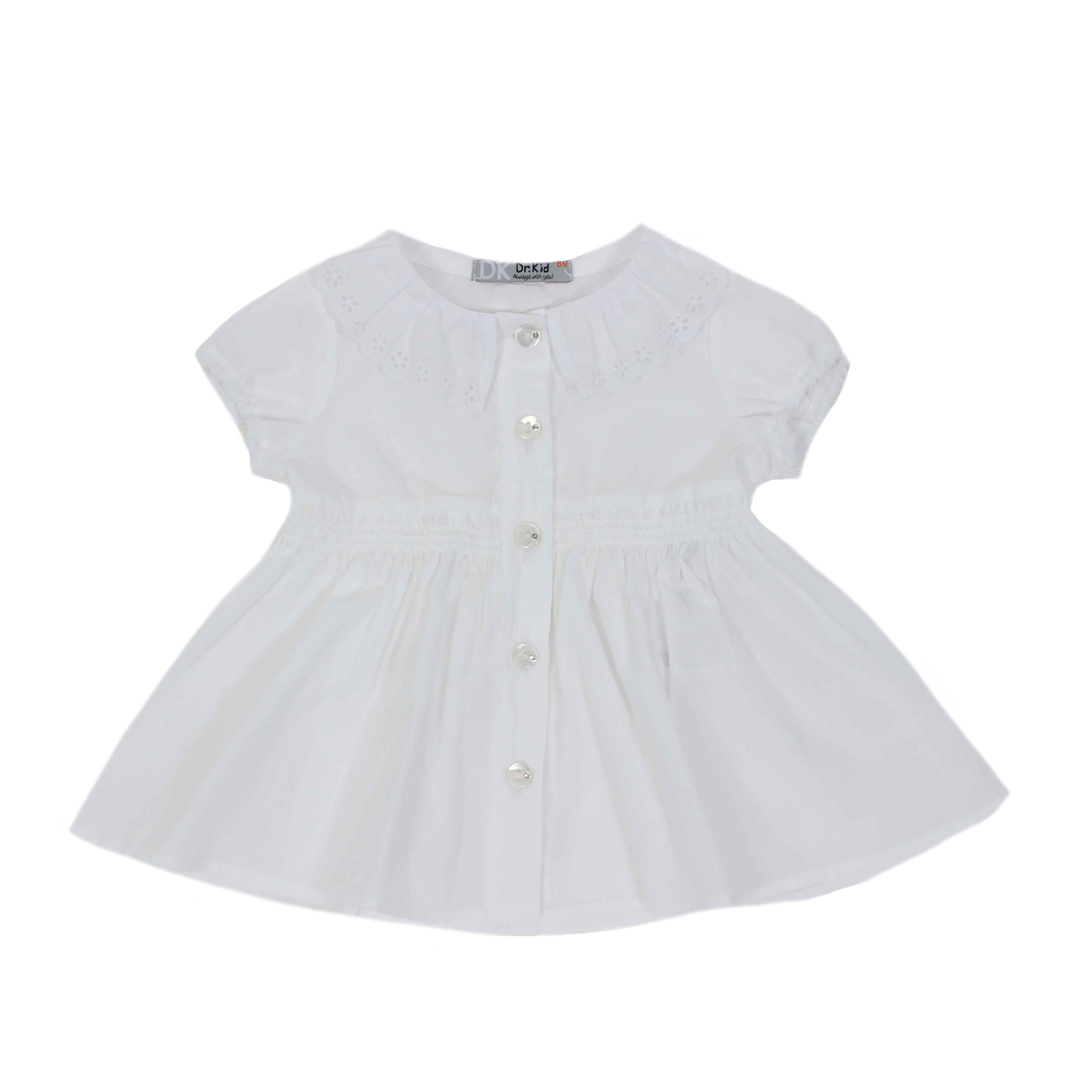 Camicia Mezze Maniche Cotone e Pizzo San Gallo Bianca Bambina DR KID DK344 - DR.KID - LuxuryKids