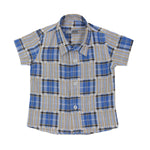 Camicia in Cotone Fantasia a Quadroni Azzurro-Senape Neonato DR KID DK519 - DR.KID - LuxuryKids