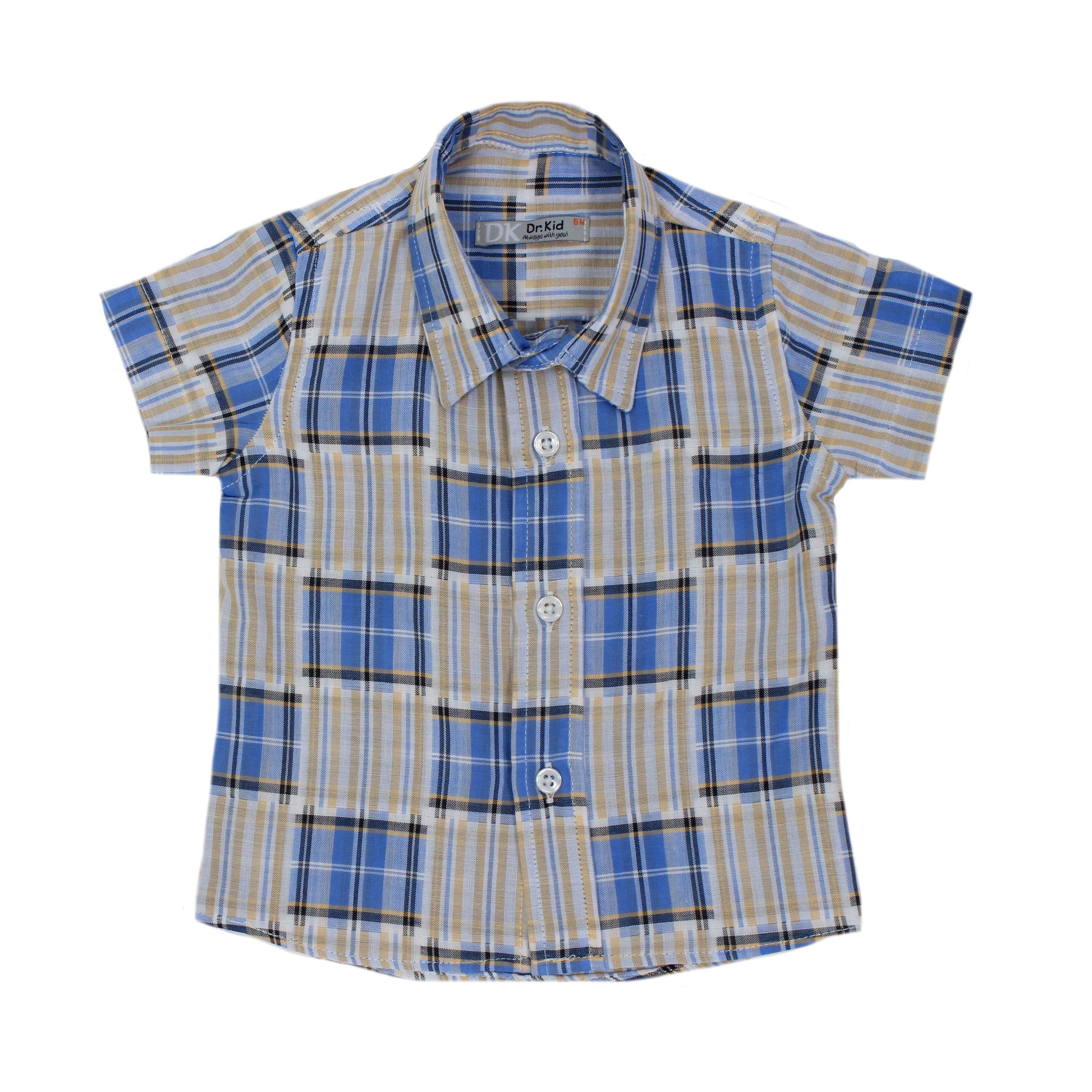 Camicia in Cotone Fantasia a Quadroni Azzurro-Senape Neonato DR KID DK519 - DR.KID - LuxuryKids