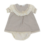 Vestitino In Cotone Con Culotte Beige Neonata A&J 116V - A&J - LuxuryKids