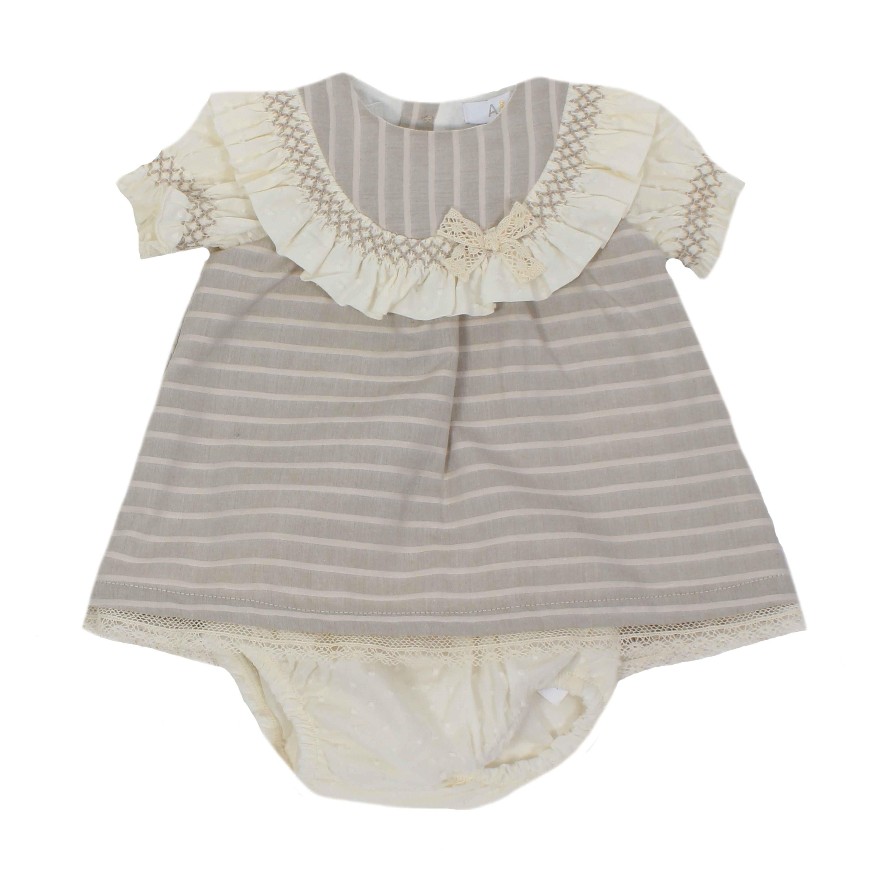 Vestitino In Cotone Con Culotte Beige Neonata A&J 116V - A&J - LuxuryKids