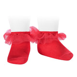 Calzini In Filo Di Cotone Corti Con Rouches In Tulle Neonata CONDOR 488 - Condor - LuxuryKids