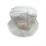 Cappello Modello Pescatore In Rasatello Di Cotone Bianco Con Fiori Multicolour Neonata NNINNAOH E1514 - NINNAOH - LuxuryKids