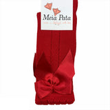 Calzino Lungo in Filo traforato Con Fiocco Bambina Rosso MEIA PATA 1029M - MEIA PATA - LuxuryKids