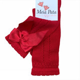 Calzino Lungo in Filo traforato Con Fiocco Bambina Rosso MEIA PATA 1029M - MEIA PATA - LuxuryKids