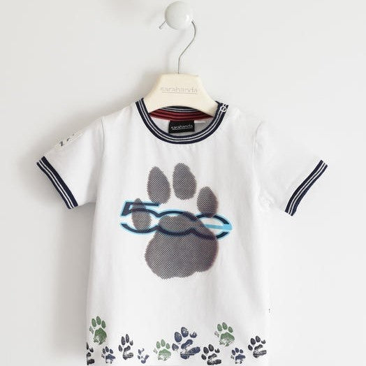 T-shirt Girocollo In Cotone Con Stampa 500 E Zampetta Bianca Neonato SARABANDA 2507 - SARABANDA - LuxuryKids