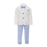 Completo 4 Pezzi Elegante Misto Lino Bianco e Celeste Neonato BUFI B5109A2 - BUFI - LuxuryKids
