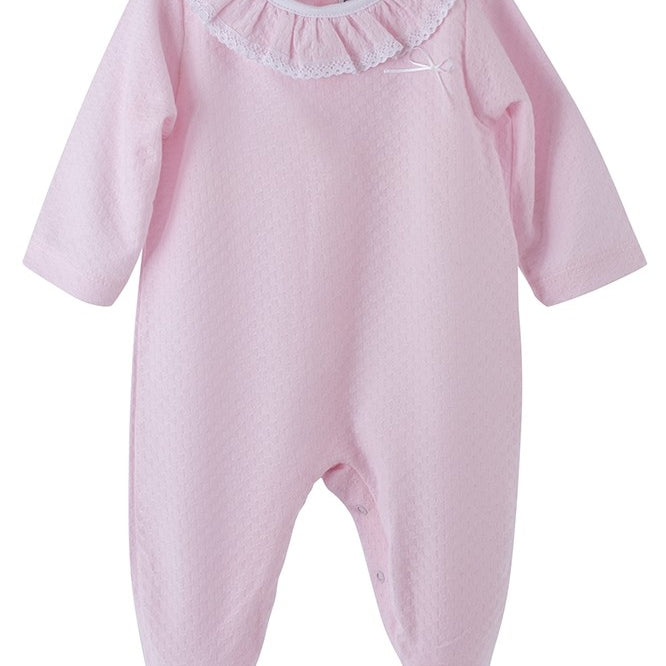 Tutina Intera In Cotone Operato Rosa Neonata CALAMARO 32327 - CALAMARO - LuxuryKids