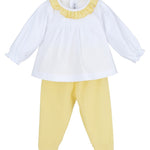 Tutina Spezzata In Cotone Bianco-Giallo Neonata CALAMARO 17578 - CALAMARO - LuxuryKids