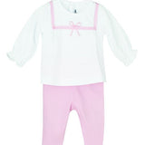 Tutina Spezzata In Cotone Bianco-Rosa Neonata CALAMARO 17472 - CALAMARO - LuxuryKids
