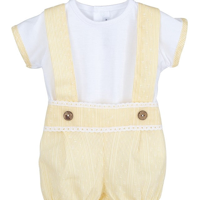 Completo 2 Pezzi Con Maglia Mezza Manica E Salopette Bianco-Giallo Neonata CALAMARO 17611 - CALAMARO - LuxuryKids