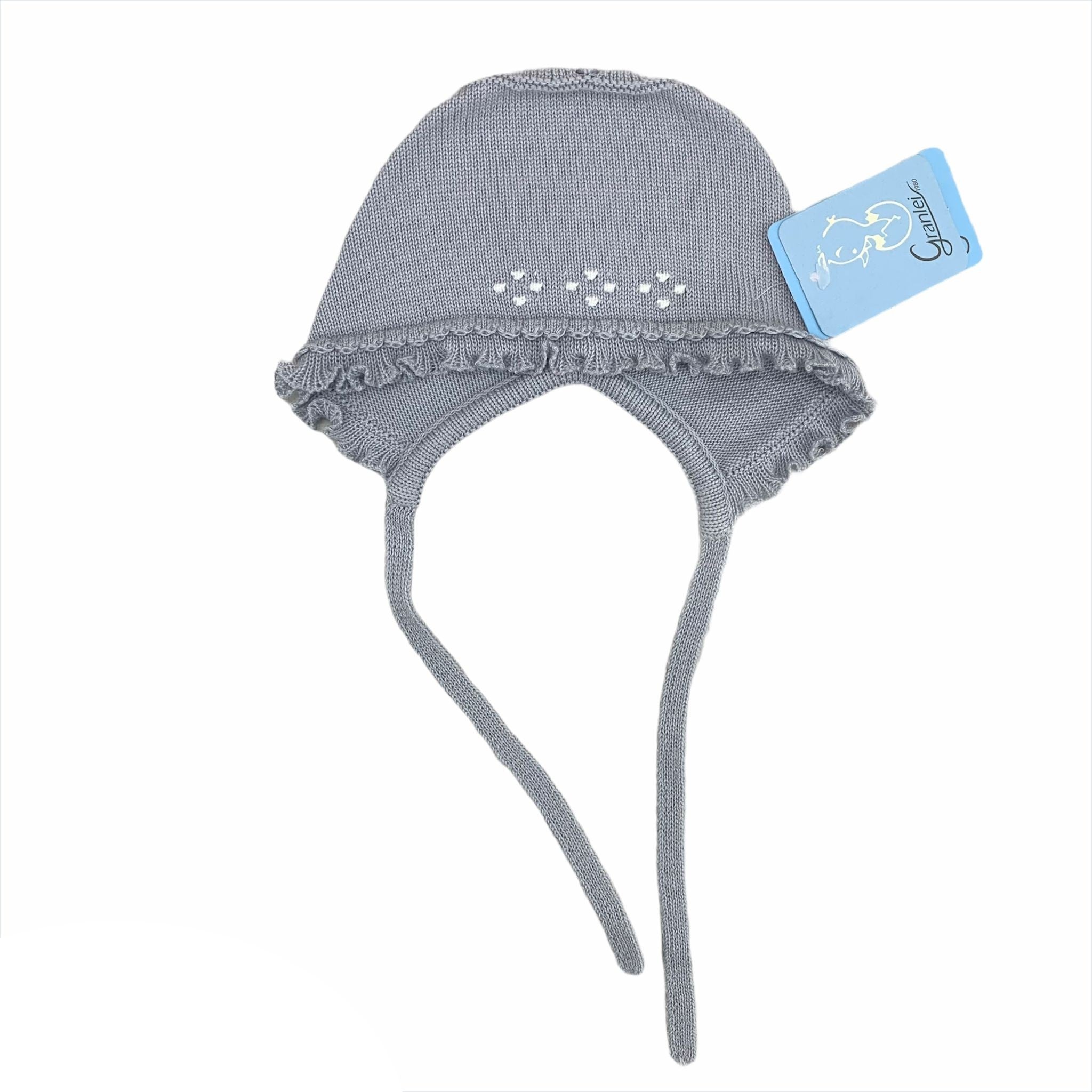 Cuffia In Filo Di Cotone Con Pois Grigio Neonati GRANLEI 304 - GRANLEI - LuxuryKids