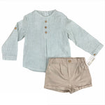 Completo 2 Pezzi Con Camicia Manica Lunga E Bermuda Verde-Beige Neonato VALENTINA BEBES ASS24 - VALENTINA BEBES - LuxuryKids