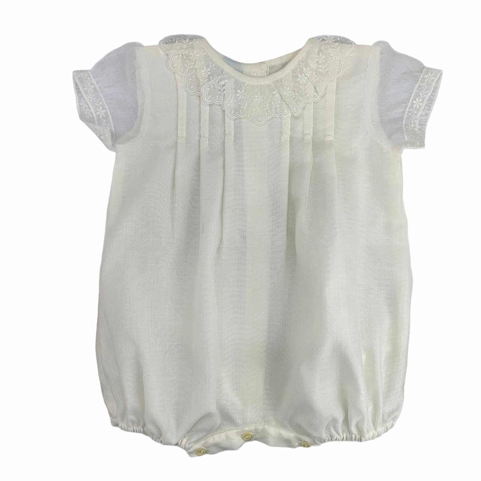 Pagliaccetto In Cotone Con Pizzo Panna Neonata GRANLEI 487 - GRANLEI - LuxuryKids