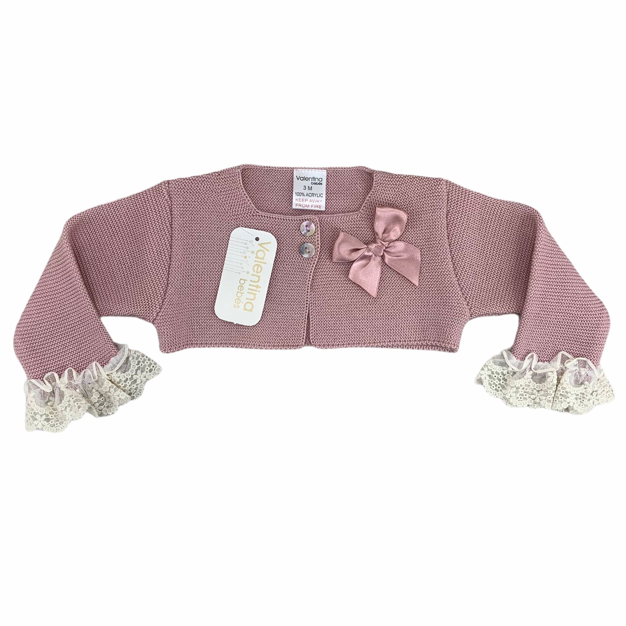 Cardigan In Filo Di Cotone Con Pizzo Rosa Neonata VALENTINA BEBES PS2 - VALENTINA BEBES - LuxuryKids