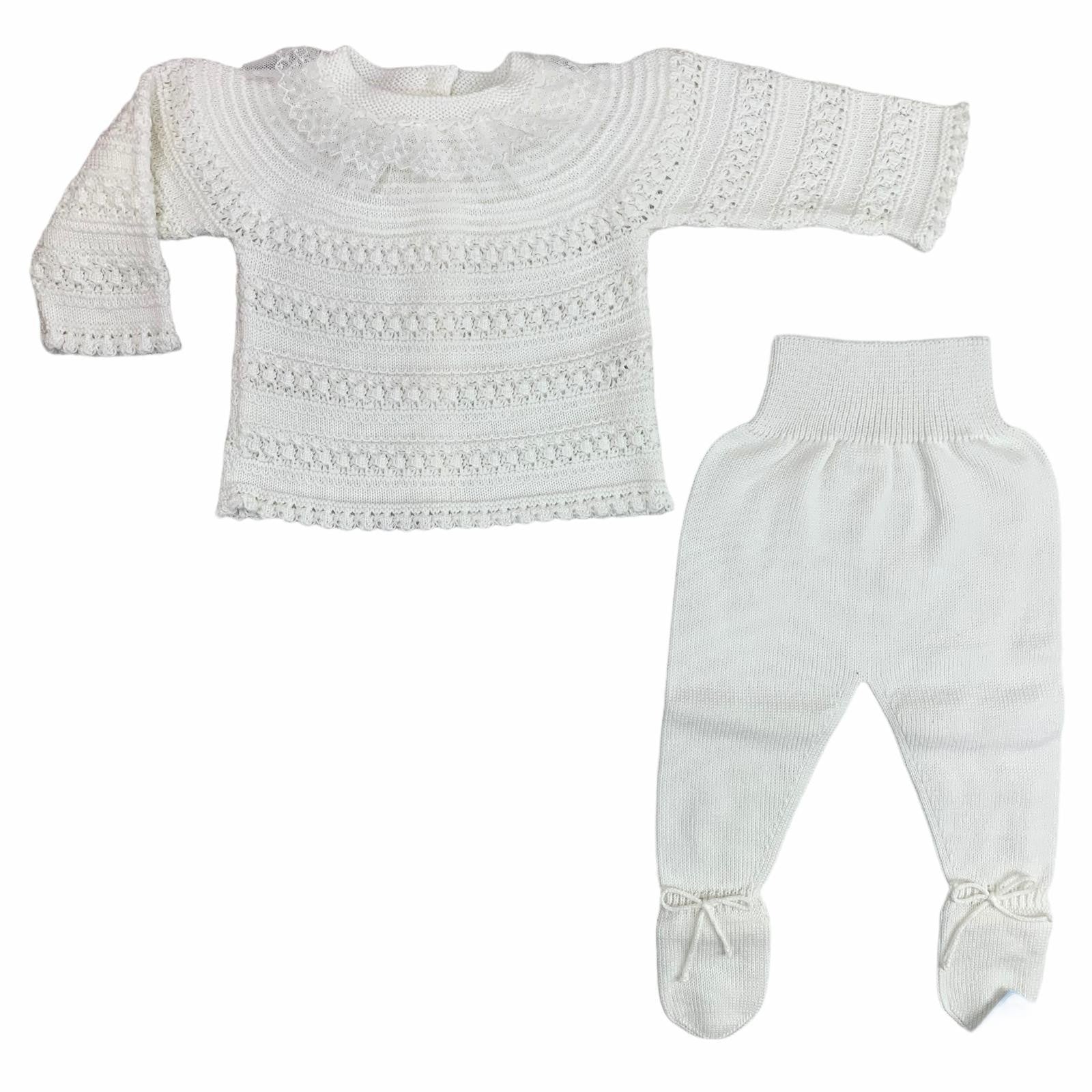 Tutina Spezzata In Filo Di Cotone Traforato Con Tulle Neonata GRANLEI 572 - GRANLEI - LuxuryKids