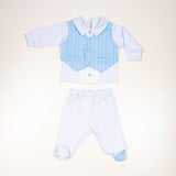 Tutina Spezzata In Cotone Bianca E Celeste Neonato LA SARTORIA DEI PICCOLI LS908 - LA SARTORIA DEI PICCOLI - LuxuryKids