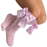 Calzini In Filo Di Cotone Traforati Lunghi Con Fiocco In Raso Neonata MEIA PATA 1084M - MEIA PATA - LuxuryKids