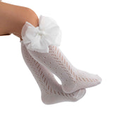 Calzini In Filo Di Cotone Lunghi Traforati Con Fiocco In Tulle Bambina MEIA PATA 1087M - MEIA PATA - LuxuryKids