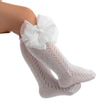 Calzini In Filo Di Cotone Lunghi Traforati Con Fiocco In Tulle Neonata MEIA PATA 1087M - MEIA PATA - LuxuryKids