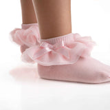 Calzini In Filo Di Cotone Corti Con Rouches In Tulle Bambina MEIA PATA 3037S - MEIA PATA - LuxuryKids