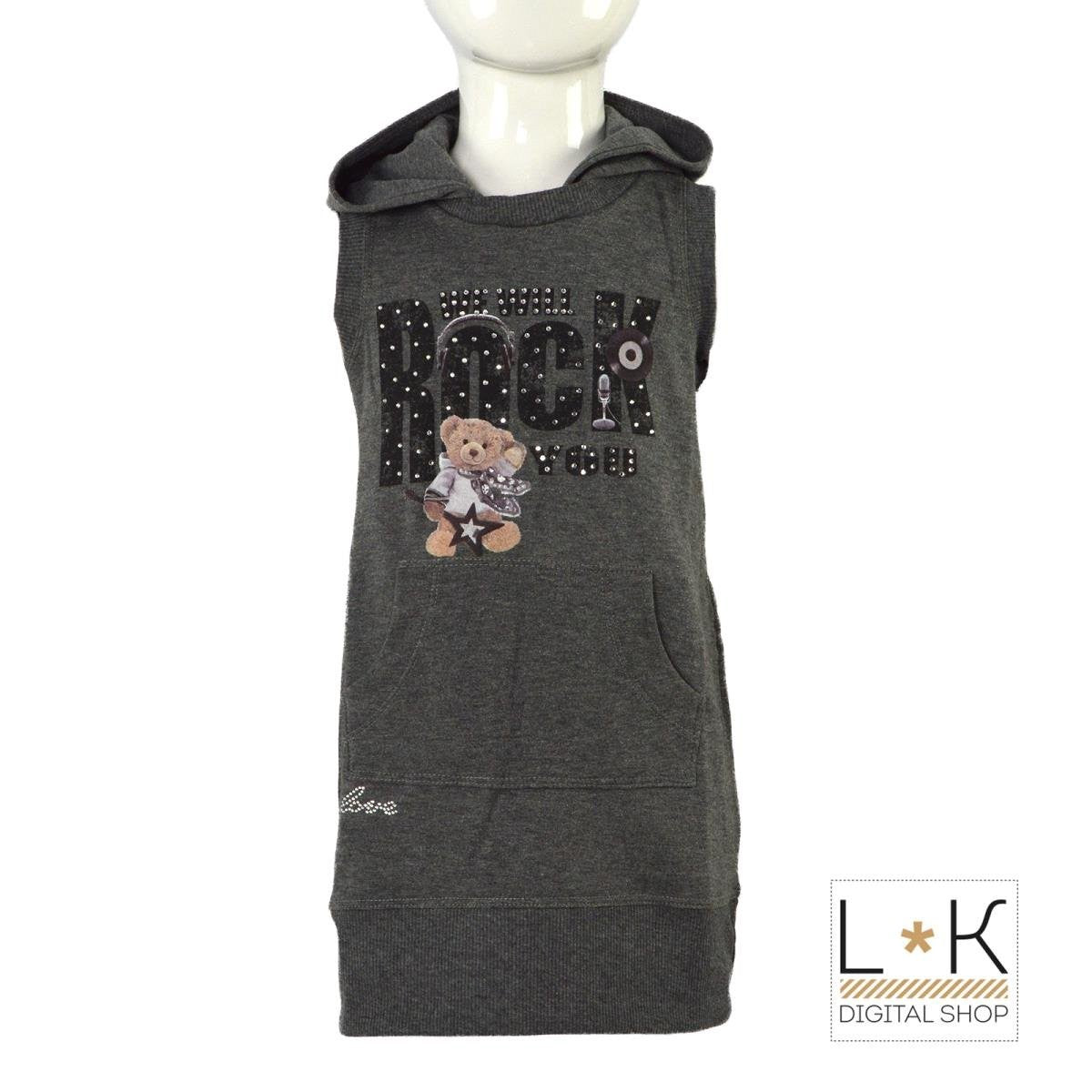 Abito Smanicato In Caldo Cotone Felpato Grigio Bambina One Love 252F218 - ONE LOVE - LuxuryKids