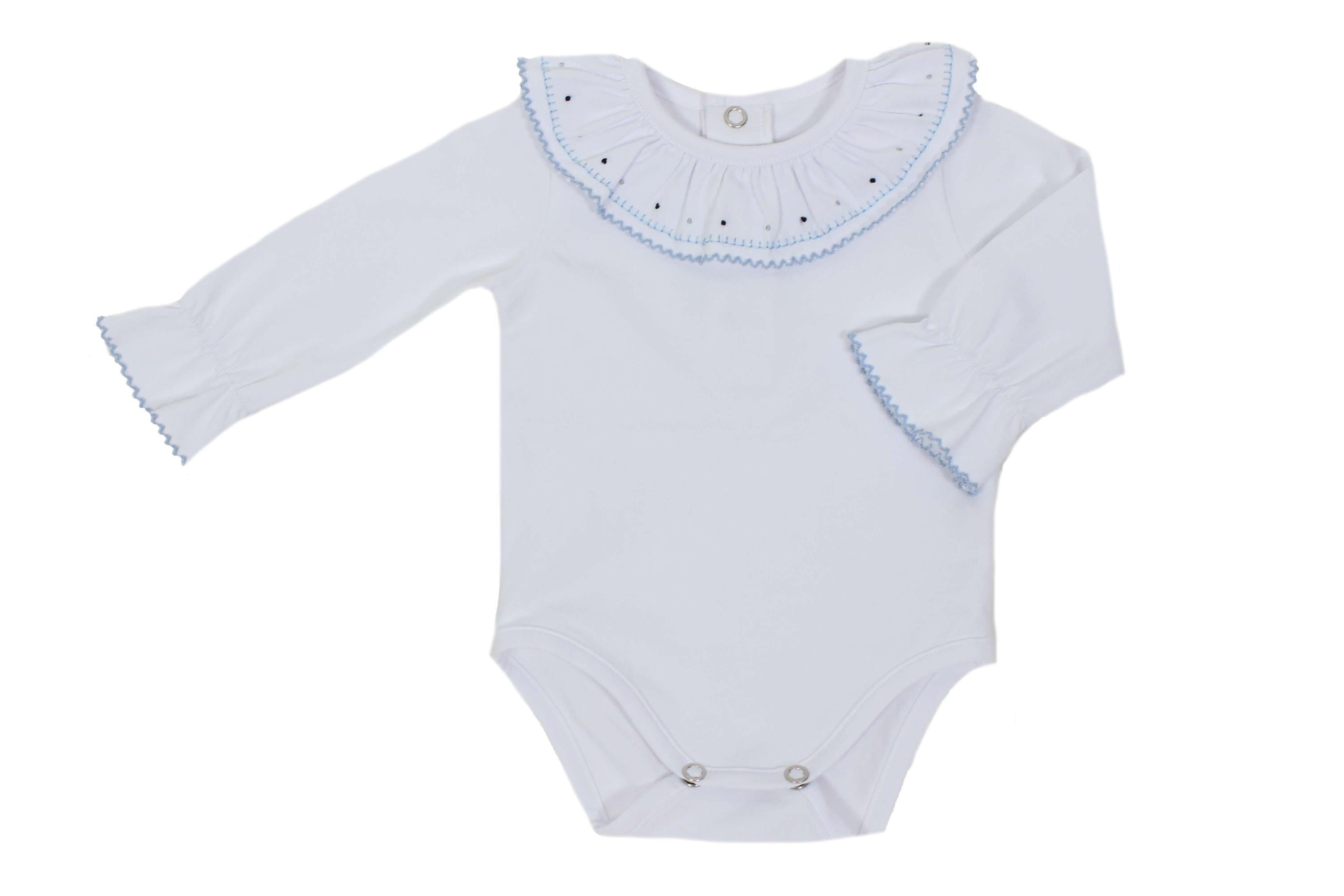 Body Manica Lunga In Cotone Bianco Con Colletto Neonati A&J 186B - A&J - LuxuryKids