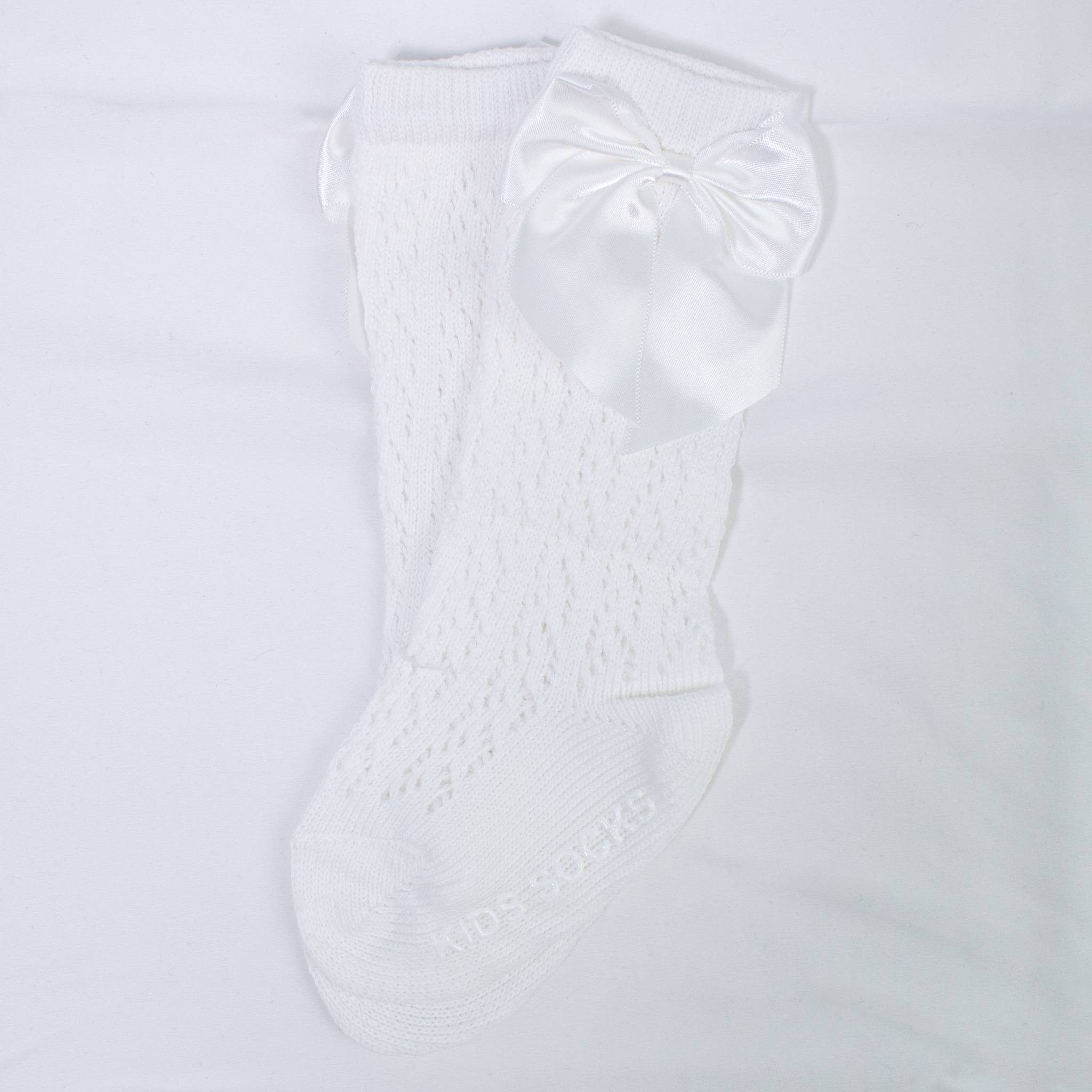 Calzini Cotone Traforati Con Fiocco in Raso Neonata - LuxuryKids - LuxuryKids