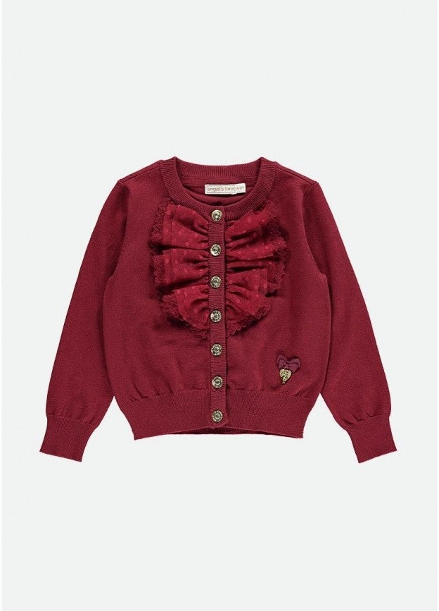 Cardigan In Lana Con Rouche In Tulle Bordeaux Bambina ANGEL'S FACE Polly - Angel's Face - LuxuryKids
