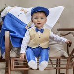 Tutina Intera Elegante Giallo-Blu Cobalto Neonato NINNAOH E21277T - NINNAOH - LuxuryKids