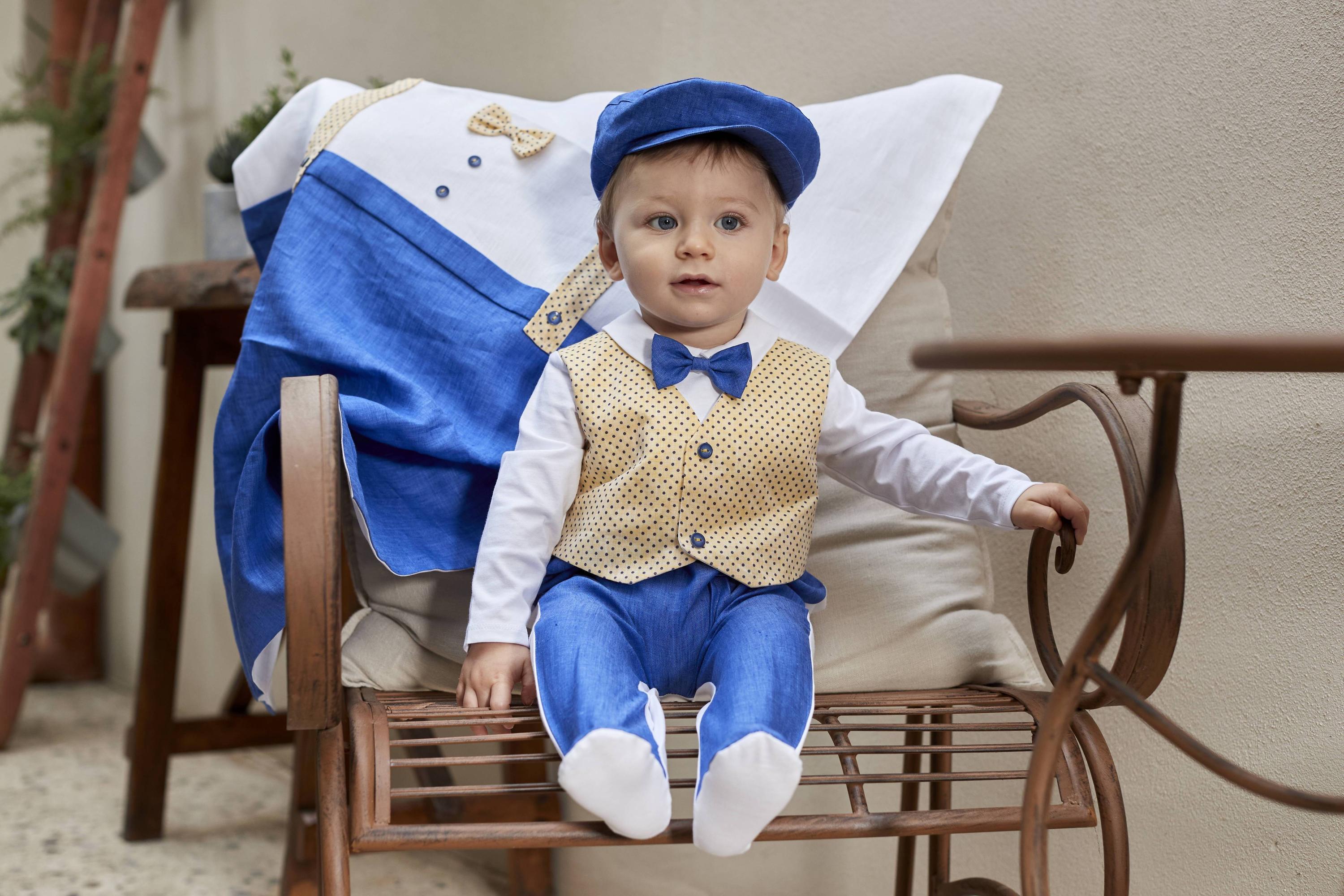 Tutina Intera Elegante Giallo-Blu Cobalto Neonato NINNAOH E21277T - NINNAOH - LuxuryKids