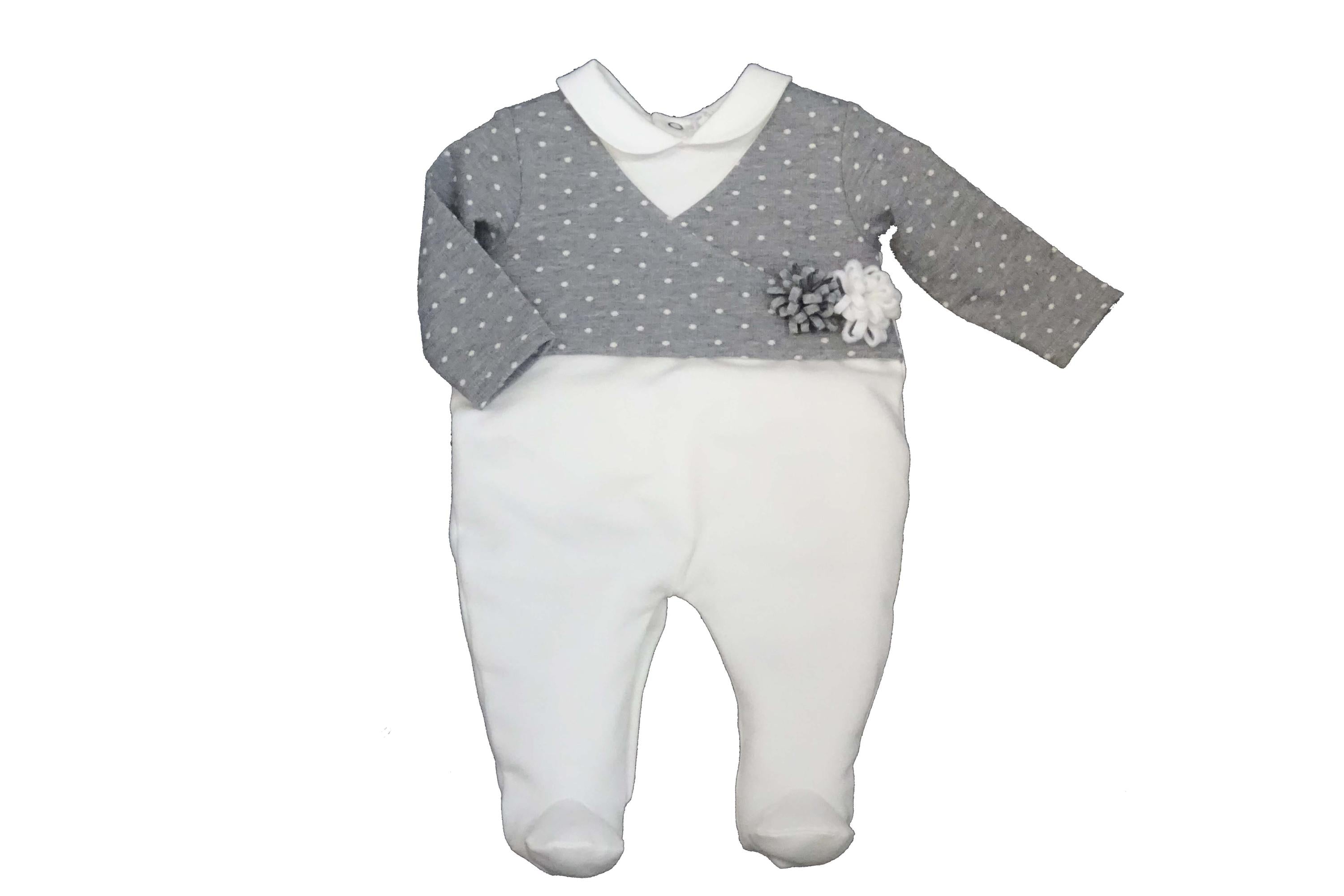 Tutina Intera In Caldo Cotone Panna Grigio Neonata Tema Pois Grigio NINNAOH I2147T - NINNAOH - LuxuryKids