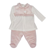 Tutina Spezzata In Ciniglia E Velluto Panna Rosa Neonata Tema Fiocco Di Neve NINNAOH I2172C - NINNAOH - LuxuryKids