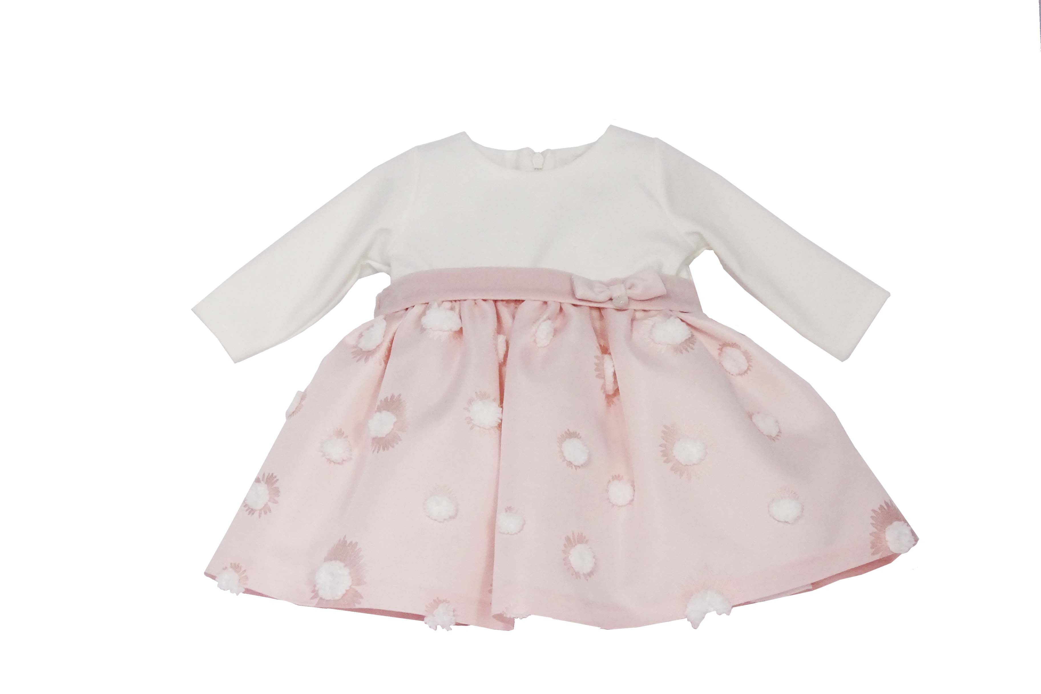 Abito In Caldo Cotone E Raso Panna Rosa Neonata Tema Fiocco Di Neve NINNAOH I2178 - NINNAOH - LuxuryKids