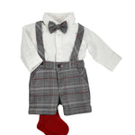 Completo In Caldo Cotone Con Camicia E Bermuda Con Bretelle Neonato NINNAOH I21262 - NINNAOH - LuxuryKids
