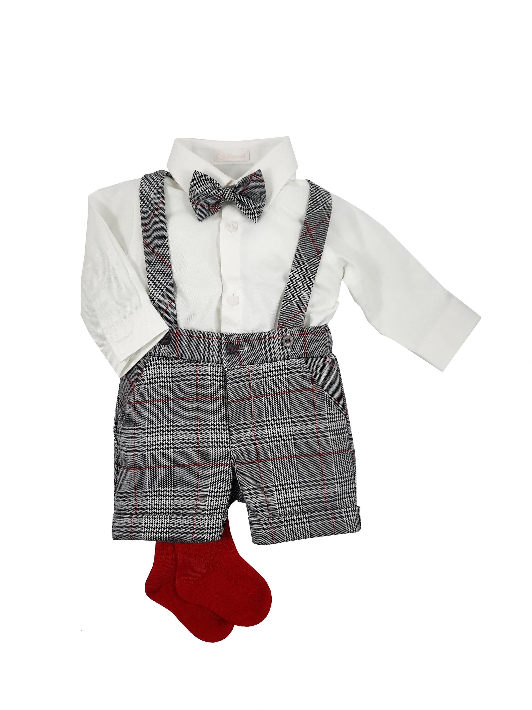Completo In Caldo Cotone Con Camicia E Bermuda Con Bretelle Neonato NINNAOH I21262 - NINNAOH - LuxuryKids
