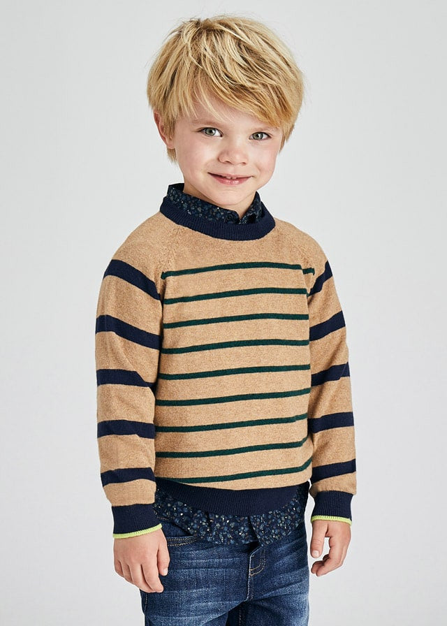 Maglione Girocollo In Misto Lana Camel A Righe Bambino MAYORAL 4359 - MAYORAL - LuxuryKids