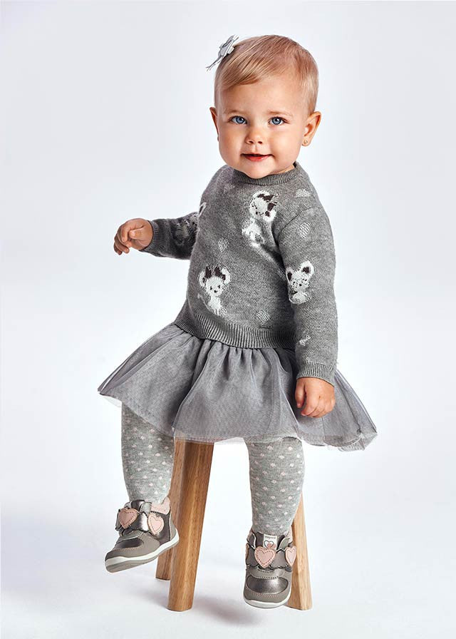 Abito In Tricot E Tulle Rosa Grigio Neonata MAYORAL 2923 - MAYORAL - LuxuryKids