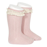 Calze Lunghe a Coste con Merletto Vintage Caldo Cotone Neonata Condor 2438 - Condor - LuxuryKids