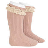 Calze Lunghe a Coste con Merletto Vintage Caldo Cotone Neonata Condor 2438 - Condor - LuxuryKids