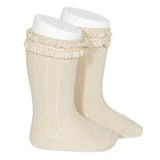 Calze Lunghe a Coste con Merletto Vintage Caldo Cotone Neonata Condor 2438 - Condor - LuxuryKids